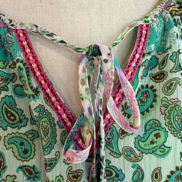 UMGEE Boho Mixed Print Patchwork 3/4 sleeve Dress, Pink, Green, Lavender Small - Picture 4 of 10